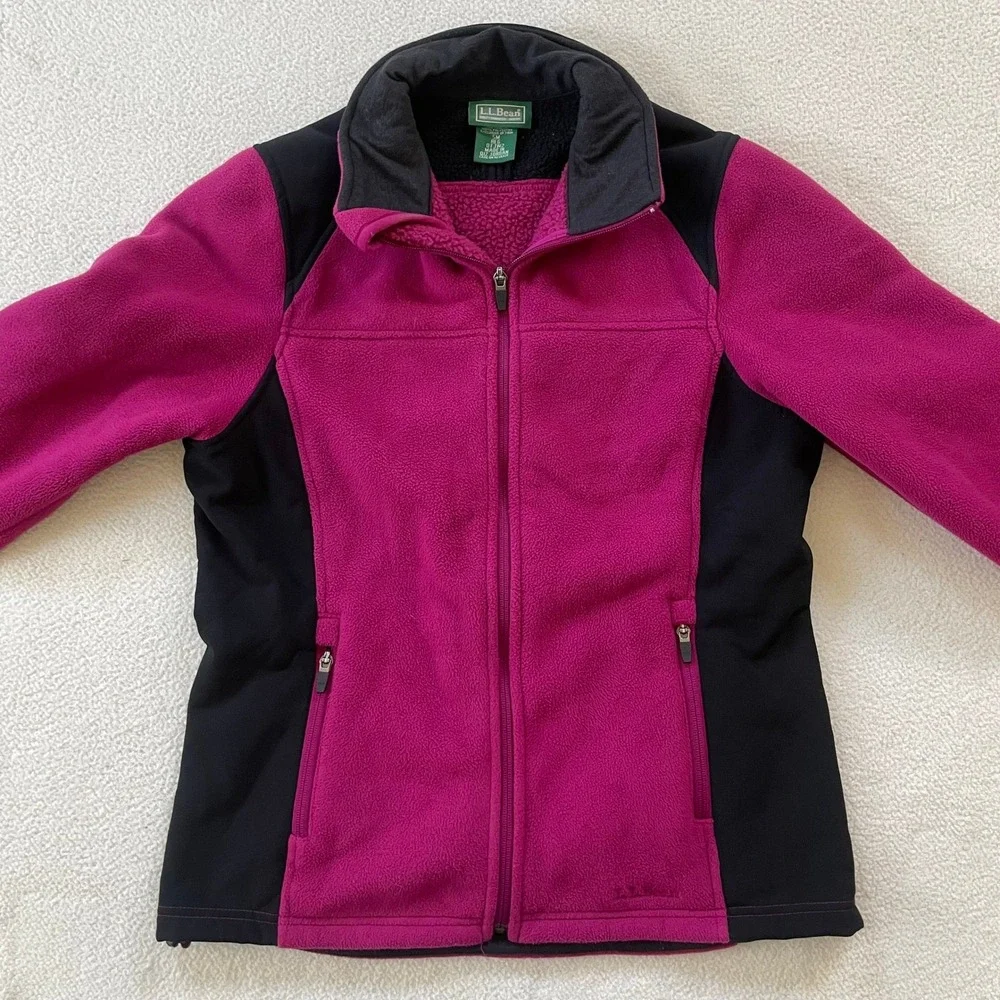 LL Bean‎ Womens Small Fleece Jacket Pink Polartec Full Zip Mock Neck 0FJW2